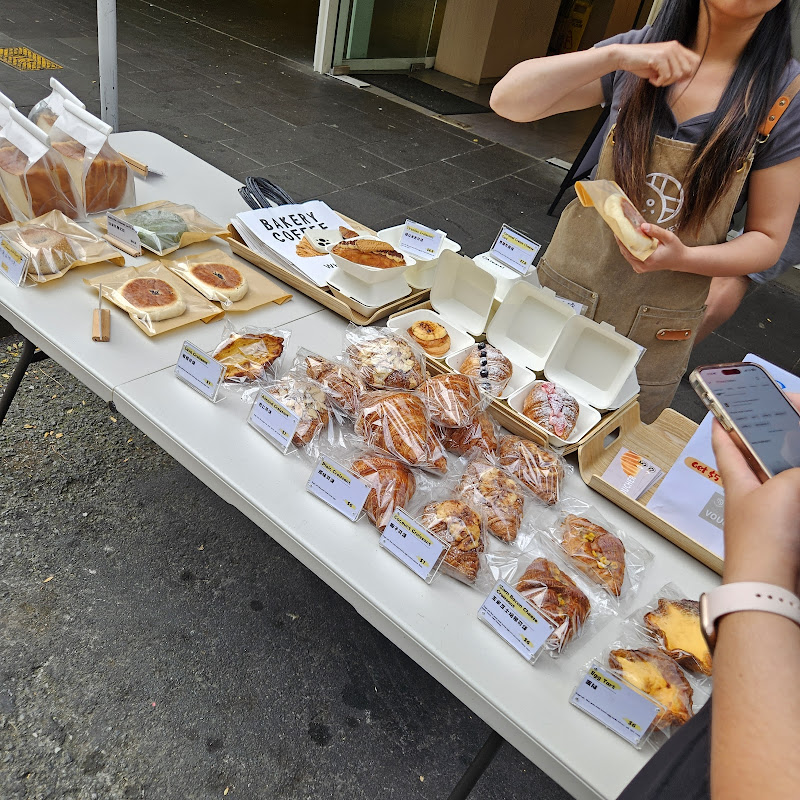 Bakery goods laid out on a table by Wheatz Bakery.